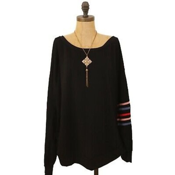 Knit Riot Striped Sleeve Top Plus Size 3X Scoop Neck Stretch Black NWT B13 - Picture 2 of 5